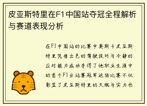 皮亚斯特里在F1中国站夺冠全程解析与赛道表现分析